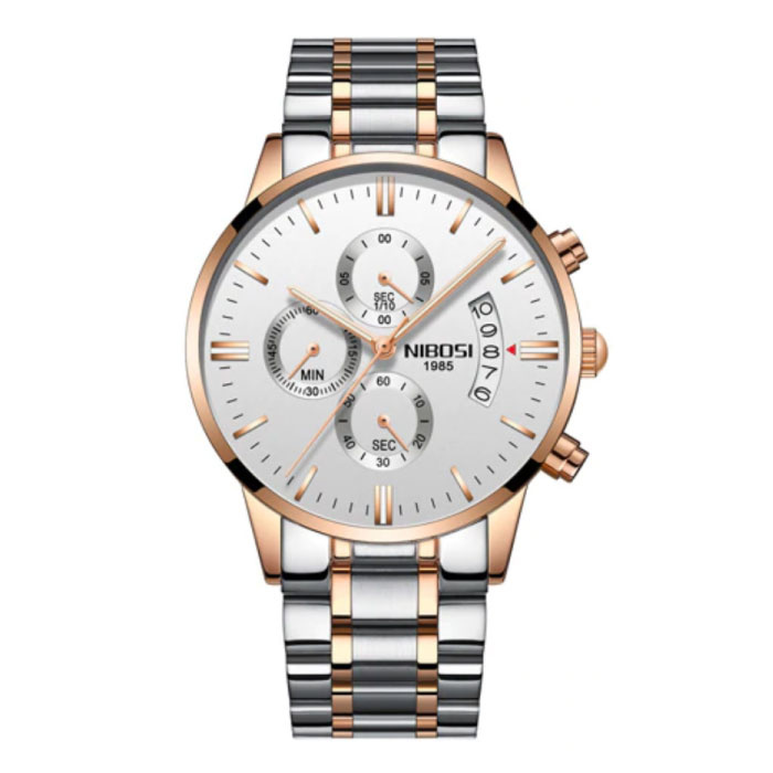 Montre en acier pour homme - Bracelet de luxe Mouvement Anologue pour homme Quartz Argent