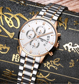 Nibosi Stahluhr für Herren - Luxus Armband Anologue Uhrwerk für Herren Quarz Silber