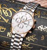 Nibosi Steel Watch for Men - Luxury Strap Anologue Movement for Men Quartz Silver