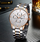 Nibosi Stalowy zegarek dla mężczyzn - luksusowy pasek z mechanizmem Anologue dla mężczyzn ze srebra kwarcowego