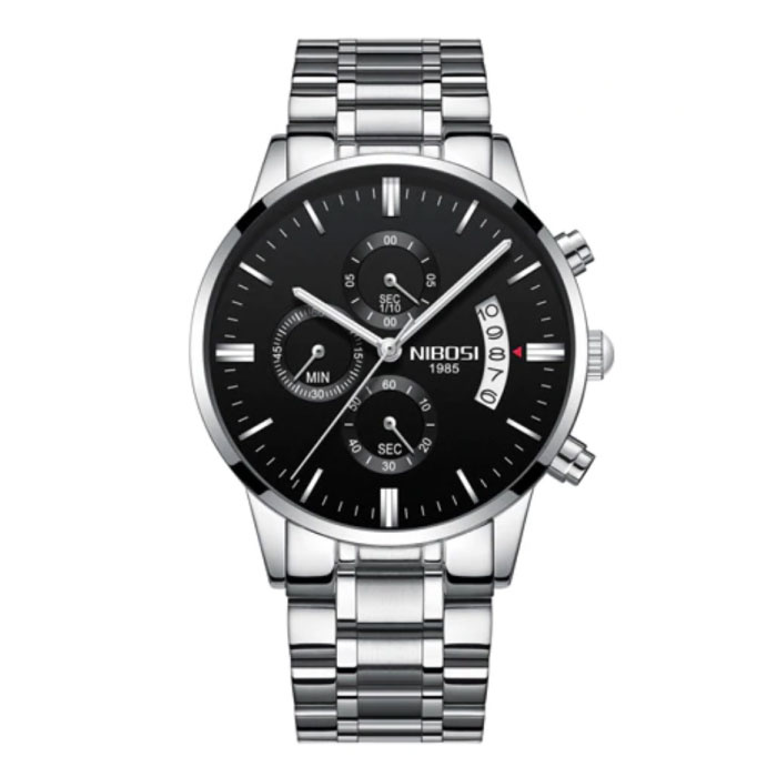 Montre en acier pour homme - Bracelet de luxe Mouvement Anologue pour homme Quartz Argent