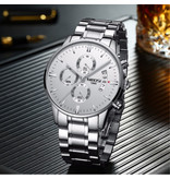 Nibosi Stalowy zegarek dla mężczyzn - luksusowy pasek z mechanizmem Anologue dla mężczyzn ze srebra kwarcowego