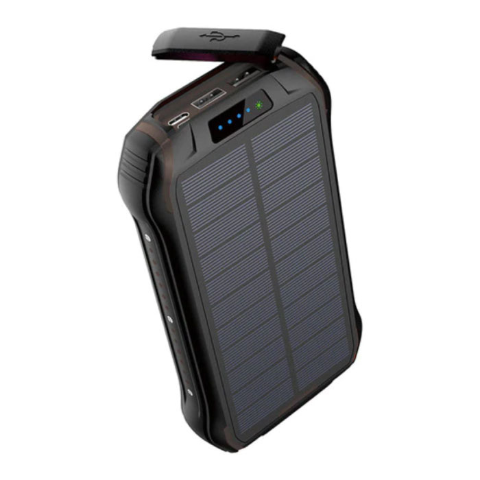 Solar Powerbank met 3 Poorten 26.800mAh - Ingebouwde Zaklamp - Externe Noodaccu Batterij Oplader Charger Zon Zwart