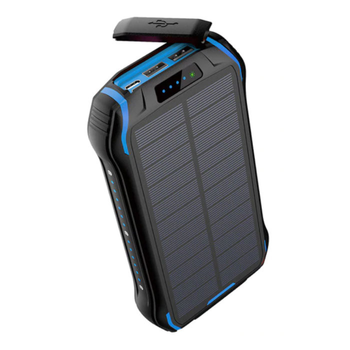 Solar Power Bank with 3 Ports 26.800mAh - Built-in Flashlight - External Emergency Battery Battery Charger Charger Sun Blue