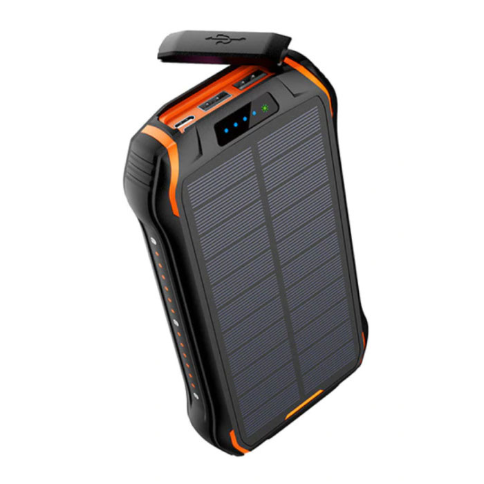 Solar Powerbank met 3 Poorten 26.800mAh - Ingebouwde Zaklamp - Externe Noodaccu Batterij Oplader Charger Zon Oranje