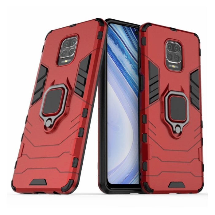 Xiaomi Redmi Note 9 Pro Max Hoesje  - Magnetisch Shockproof Case Cover Cas TPU Rood + Kickstand