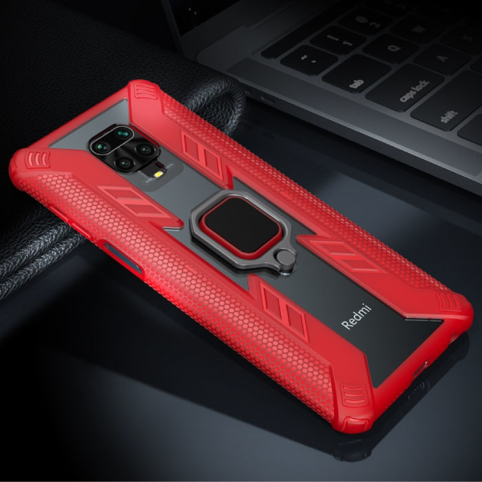 Xiaomi Redmi Note 9 Pro Case - Magnetic Shockproof Case Cover Cas TPU Red + Kickstand