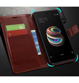 Stuff Certified® Funda con tapa de cuero para Xiaomi Mi A2 - Cartera de cuero PU Funda Cas Case Negro