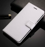Stuff Certified® Funda con tapa de cuero para Xiaomi Mi A3 - Cartera de cuero PU Funda Cas Case Blanco