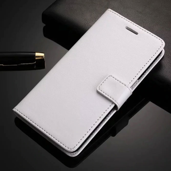 Stuff Certified® Étui à rabat en cuir Xiaomi Mi 10 - Étui à rabat en cuir PU Blanc