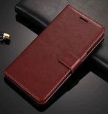 Stuff Certified® Étui à rabat en cuir Xiaomi Redmi Note 7 - Étui portefeuille en cuir PU Marron