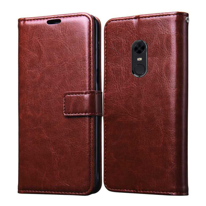 Xiaomi Redmi 6A Leather Flip Case Wallet - PU Leather Wallet Cover Cas Case Brown