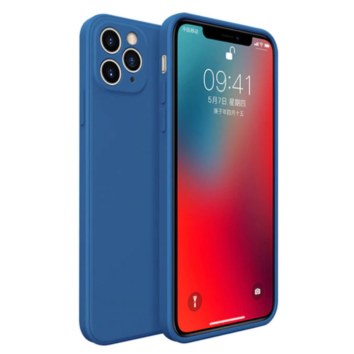 Kwadratowe silikonowe etui do iPhone'a 8 - miękkie matowe etui Liquid Cover w kolorze niebieskim