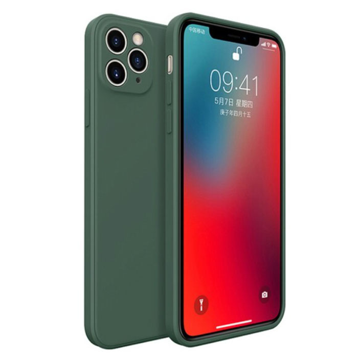 Custodia in silicone quadrata per iPhone XS Max - Cover liquida morbida opaca Verde scuro