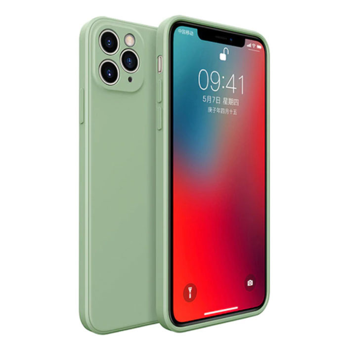 Kwadratowe silikonowe etui do iPhone'a XS - miękkie, matowe etui z płynnym etui w kolorze zielonym
