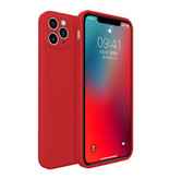 MaxGear Custodia in silicone quadrata per iPhone 12 Pro - Cover liquida morbida opaca rossa