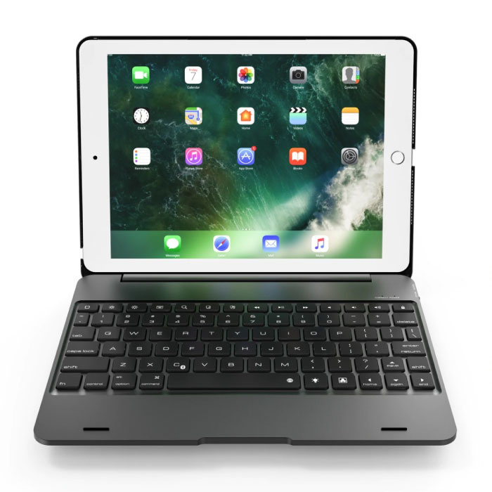 Custodia per tastiera per iPad 9.7" - Custodia per Smart Cover Bluetooth in alluminio con tastiera multifunzione QWERTY nera