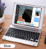 Stuff Certified® Custodia per tastiera per iPad 9.7" - Tastiera multifunzione QWERTY Custodia Smart Cover Bluetooth in alluminio per tastiera argento