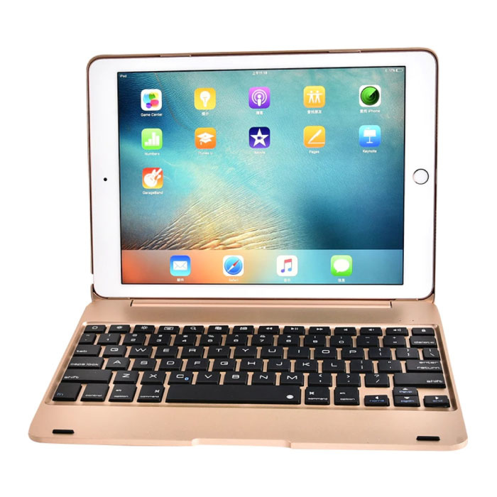 Custodia per tastiera per iPad 9.7" - Custodia per Smart Cover Bluetooth in alluminio con tastiera multifunzione QWERTY Oro