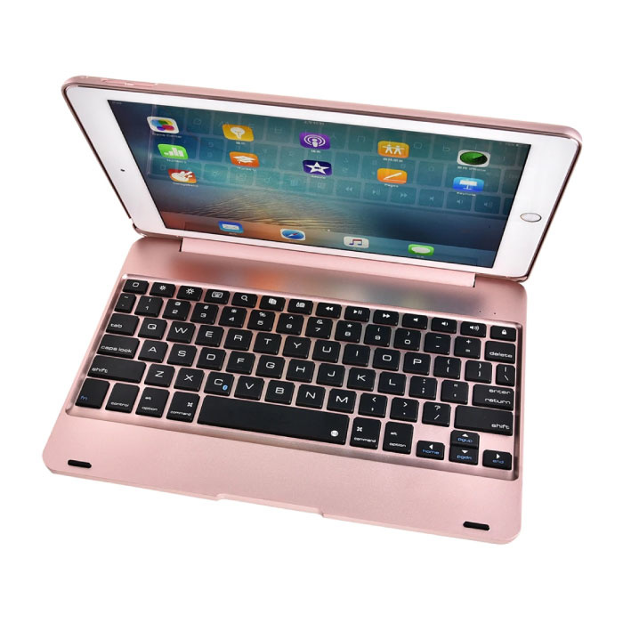 Funda con teclado para iPad 9.7 "- QWERTY Teclado multifunción Bluetooth Funda inteligente de aluminio Funda rosa