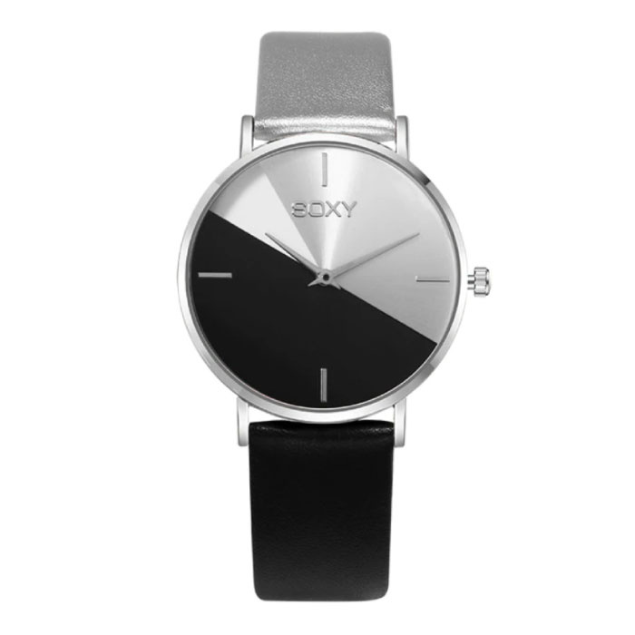 Montre minimaliste pour femme - Bracelet en cuir - Mouvement à quartz Anologue pour femme Noir