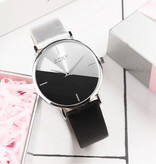 SOXY Minimalist Horloge voor Dames - Leren bandje - Anoloog Kwarts Uurwerk voor Vrouwen Zwart