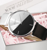 SOXY Montre minimaliste pour femme - Bracelet en cuir - Mouvement à quartz Anologue pour femme Noir