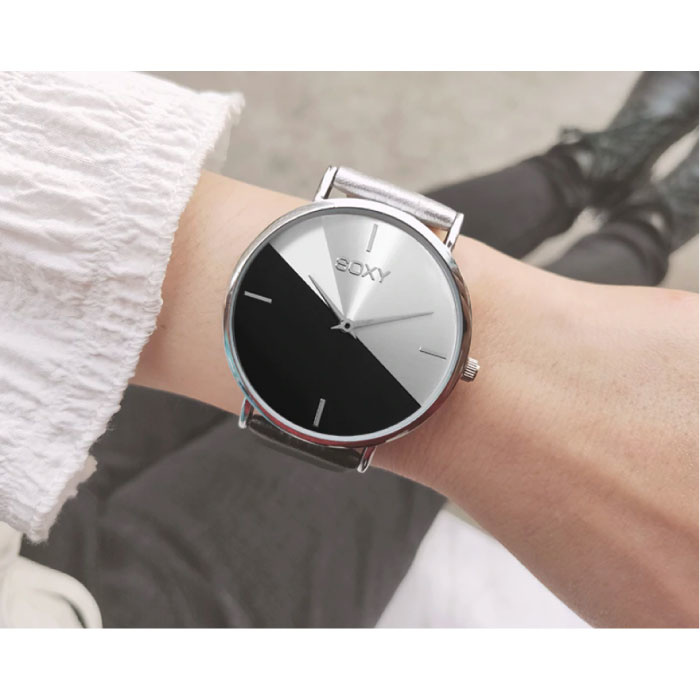 SOXY Reloj Minimalista para Mujer - Correa de piel - Movimiento de Cuarzo Anologue para Mujer Negro