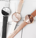 SOXY Minimalist Horloge voor Dames - Leren bandje - Anoloog Kwarts Uurwerk voor Vrouwen Zwart