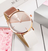 SOXY Minimalistyczny zegarek damski - pasek skórzany - mechanizm kwarcowy Anologue dla kobiet biały