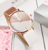 SOXY Montre minimaliste pour femme - Bracelet en cuir - Mouvement à quartz Anologue pour femme Blanc