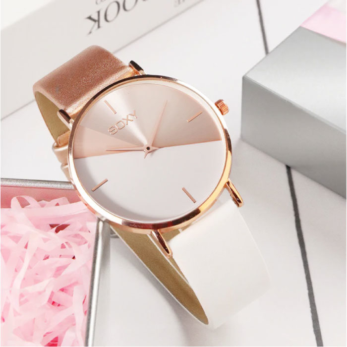 SOXY Reloj Minimalista para Mujer - Correa de piel - Movimiento de Cuarzo Anologue para Mujer Blanco