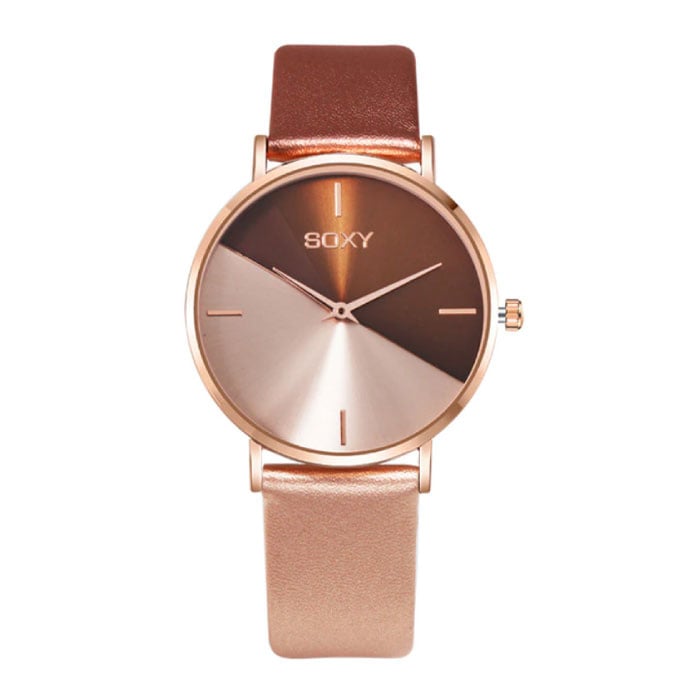 Reloj Minimalista para Mujer - Correa de piel - Movimiento de Cuarzo Anologue para Mujer Dorado