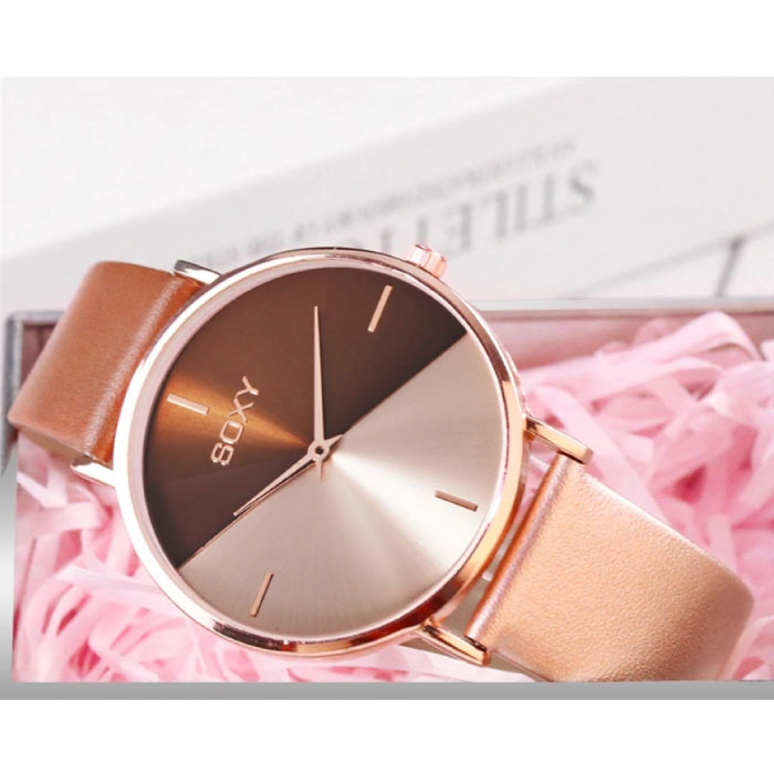 SOXY Reloj Minimalista para Mujer - Correa de piel - Movimiento de Cuarzo Anologue para Mujer Dorado
