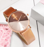 SOXY Minimalist Horloge voor Dames - Leren bandje - Anoloog Kwarts Uurwerk voor Vrouwen Goud