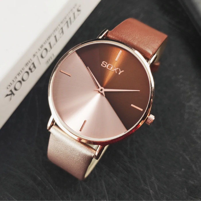 SOXY Reloj Minimalista para Mujer - Correa de piel - Movimiento de Cuarzo Anologue para Mujer Dorado