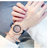 Stuff Certified® Starry Sky Horloge Dames - Luxe Anoloog Kwarts Uurwerk voor Vrouwen Zwart