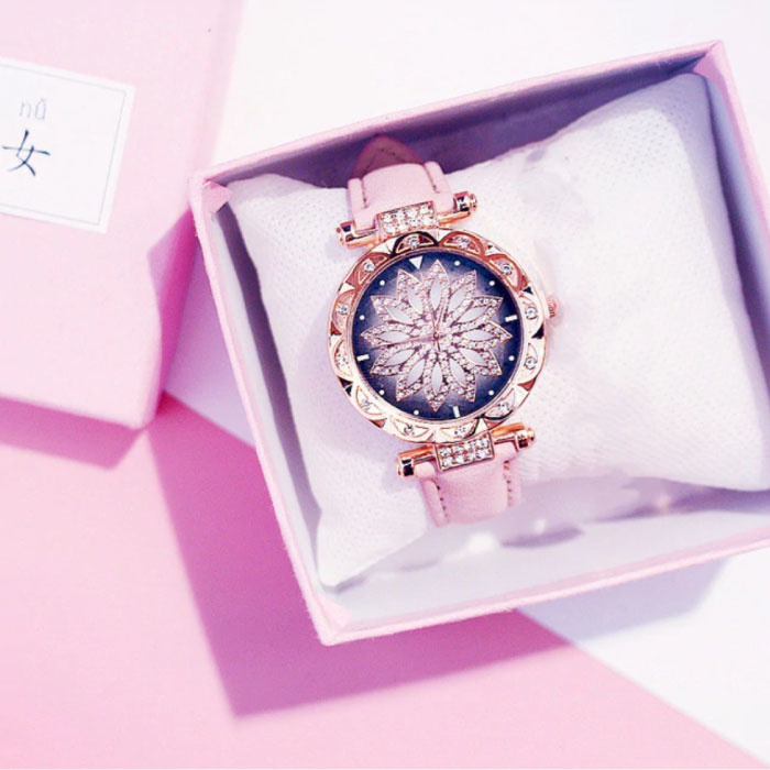 Starry Sky Watch Ladies - Mouvement à quartz de luxe Anologue pour femme Rose