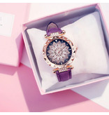Stuff Certified® Starry Sky Horloge Dames - Luxe Anoloog Kwarts Uurwerk voor Vrouwen Paars