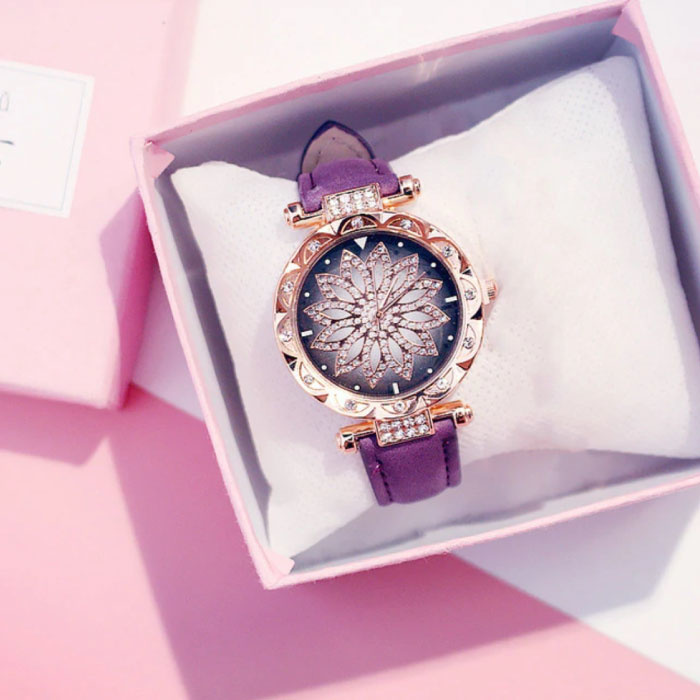 Starry Sky Watch Ladies - Mouvement à quartz de luxe Anologue pour femme Violet