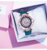 Stuff Certified® Starry Sky Horloge Dames - Luxe Anoloog Kwarts Uurwerk voor Vrouwen Groen