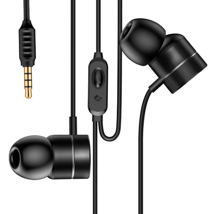 Oordopjes met Microfoon en One Button Control - 3.5mm AUX Oortjes Wired Earphones Oortelefoon Zwart