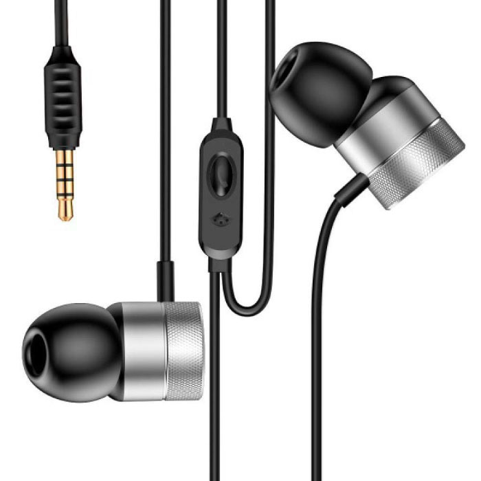 Słuchawki z mikrofonem i sterowaniem jednym przyciskiem - słuchawki 3,5 mm AUX Słuchawki przewodowe Słuchawki srebrne