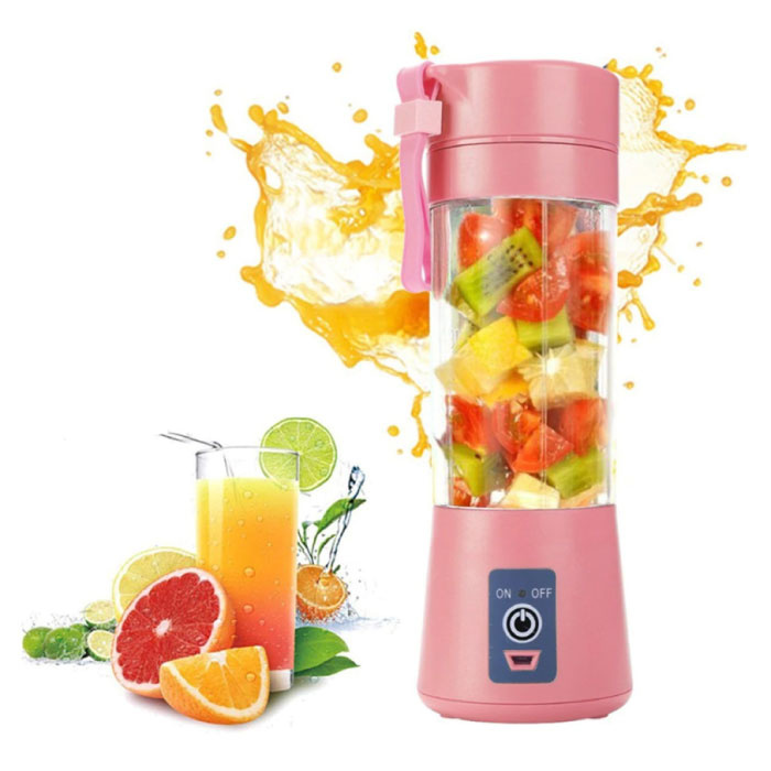 Licuadora portátil con 6 cuchillas de fresado - Extractor de jugo portátil para licuadora, rosa