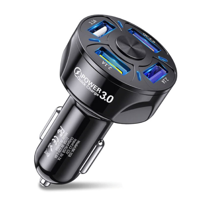 Cargador de coche Quick Charge 3.0 con 4 puertos 48W / 7A - Cargador de coche de cuatro puertos - Negro