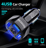 USLION Cargador de coche Quick Charge 3.0 con 4 puertos 48W / 7A - Cargador de coche de cuatro puertos - Negro