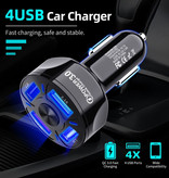 USLION Quick Charge 3.0 Car Charger with 4 Ports 48W / 7A - Quad Port Carcharger - Black