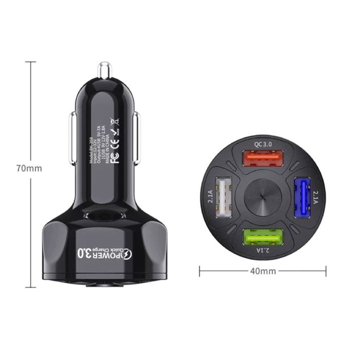 USLION Cargador de coche Quick Charge 3.0 con 4 puertos 48W / 7A - Cargador de coche de cuatro puertos - Blanco