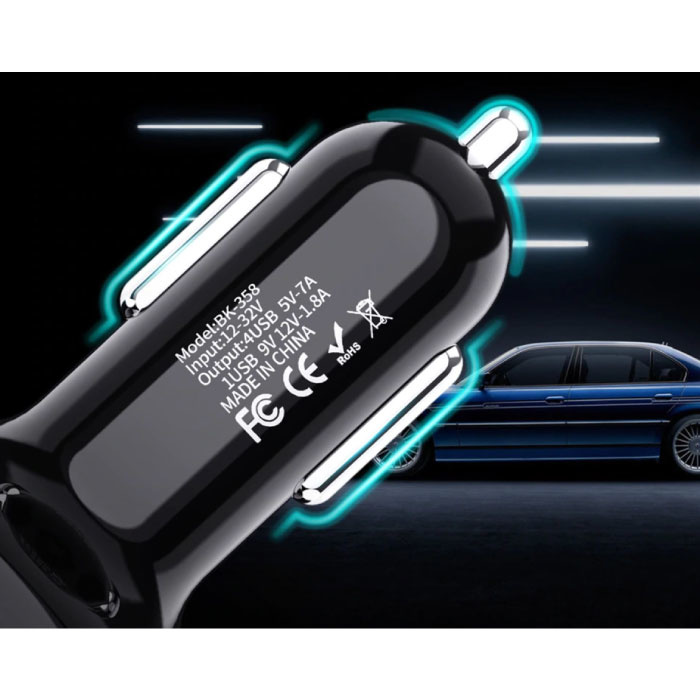 USLION Quick Charge 3.0 Autolader met 4 Poorten  48W / 7A - Quad Port Carcharger - Wit