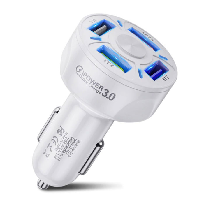 Cargador de coche Quick Charge 3.0 con 4 puertos 48W / 7A - Cargador de coche de cuatro puertos - Blanco